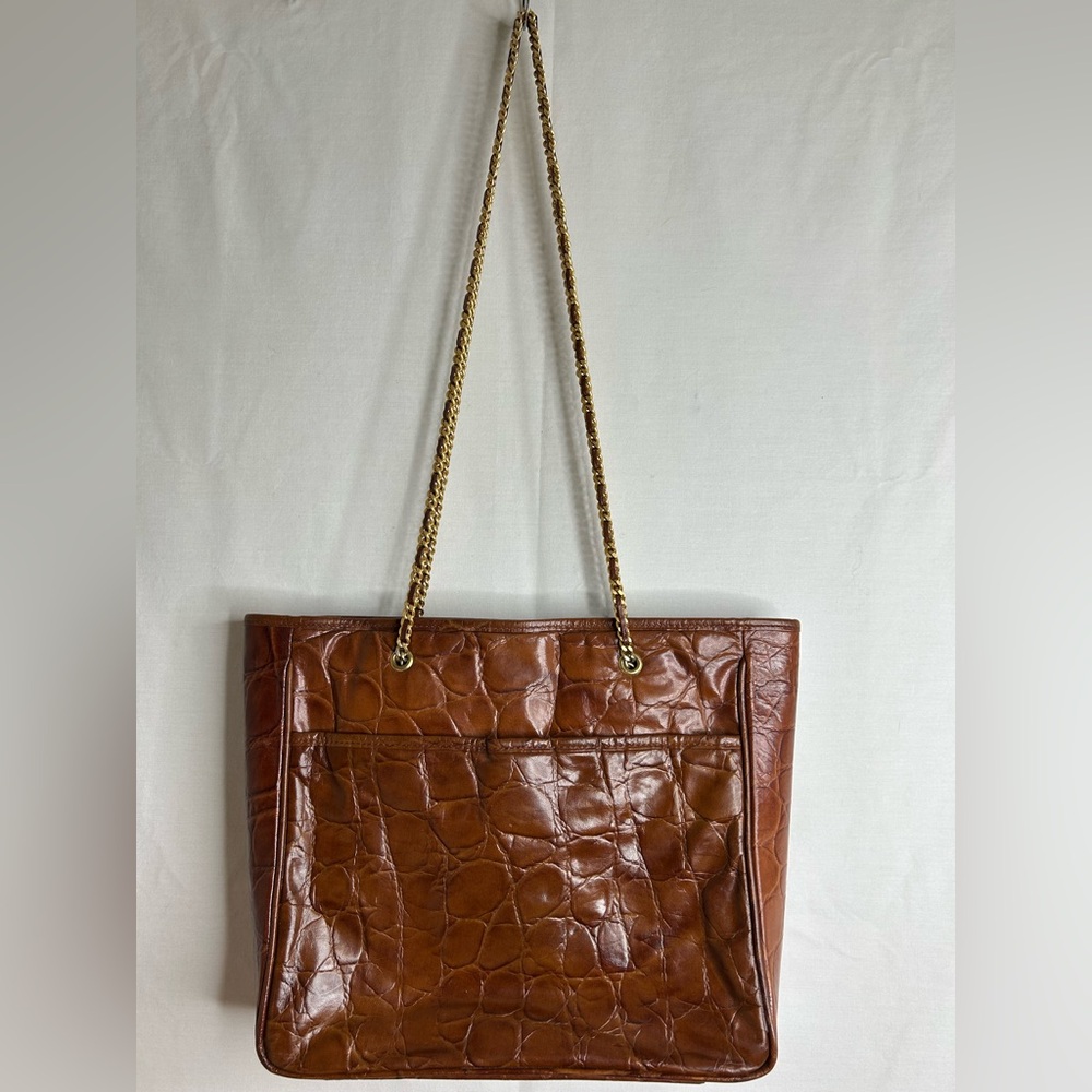 Vintage Genuine Leather by Reem Brown Croc Embossed Leather Tote Bag